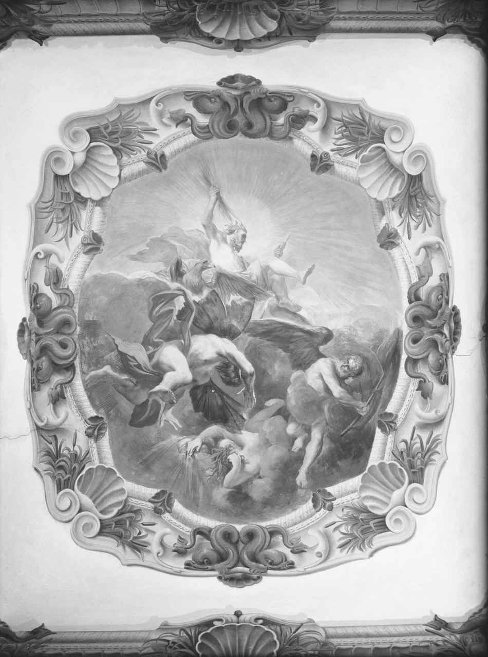 Mercurio e Venere, ratto di Orizia, diluvio di Deucalione, Medusa, caduta di Fetonte, caduta dei giganti, Gloria del Beato Nicolò Albergati - Bologna